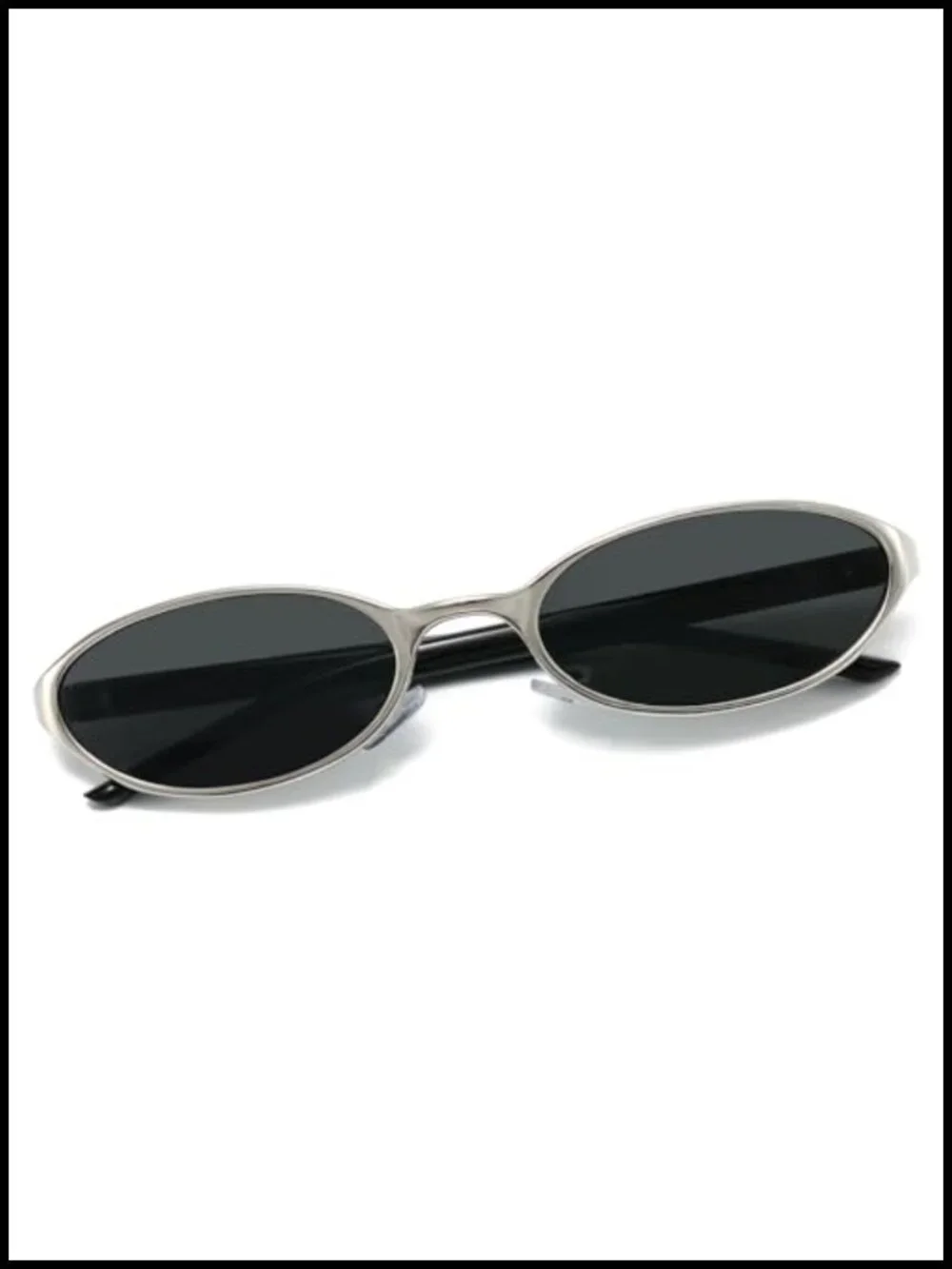 Narrow Retro Silver Sunglasses Y2K Oval Frame UV400